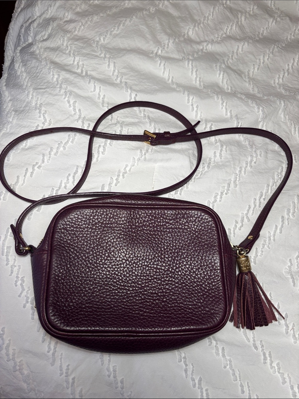 GiGi New York Pebbled Leather Crossbody — Plum/Burgundy